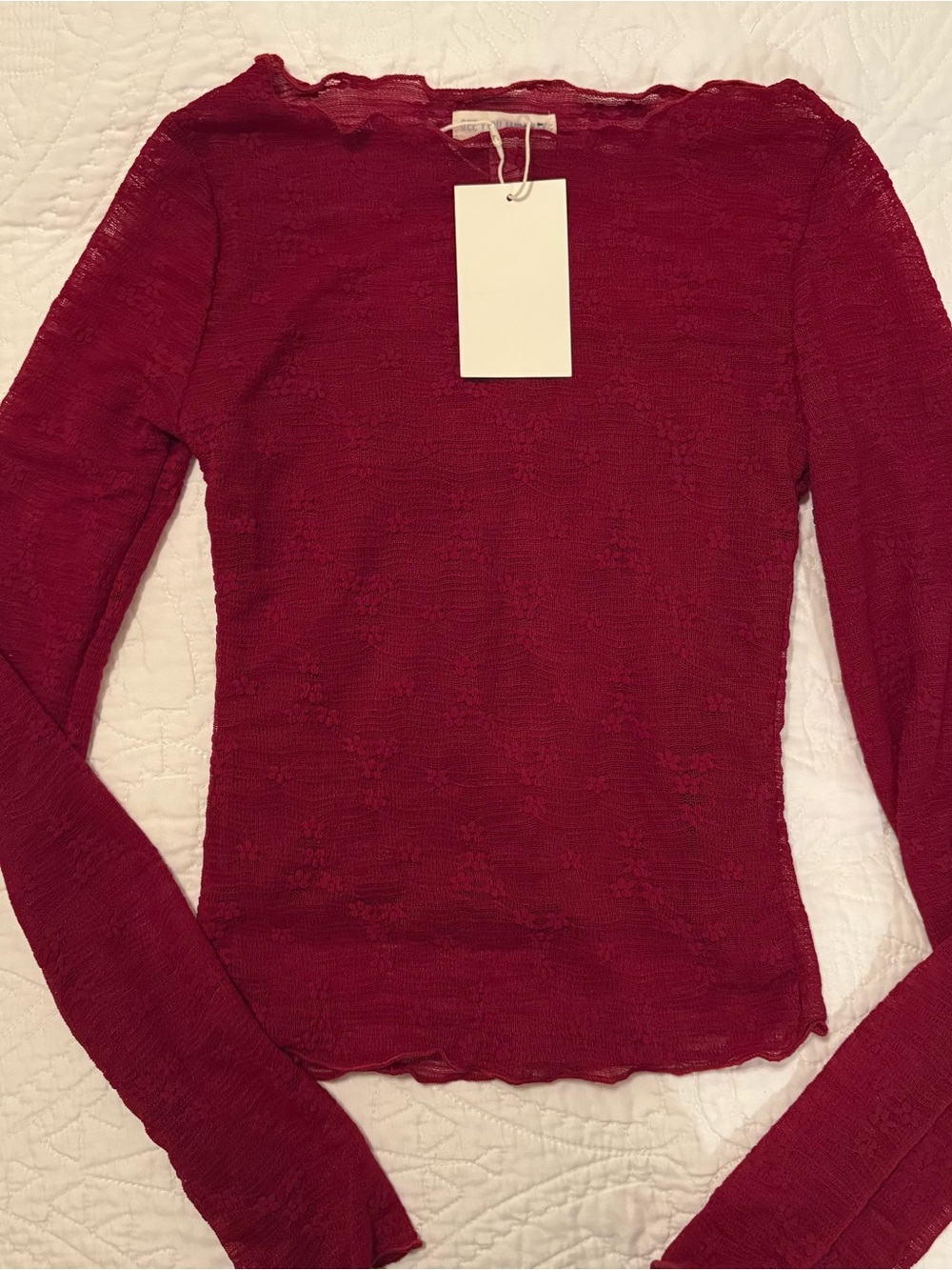 See You Monday Burgundy Textured Long Sleeve Top